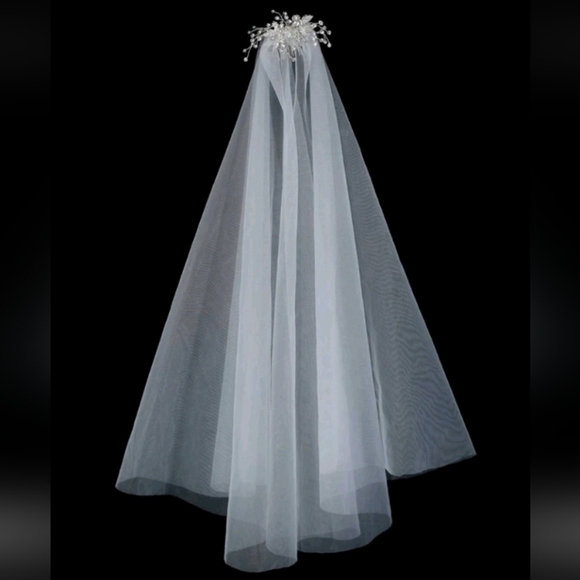 Wedding White Lace Bridal Veil Rhinestone Leaf Comb